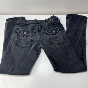 True Religion Ricky Men 31Jean Charcoal Blk Flap Button Pocket Relaxed Straight